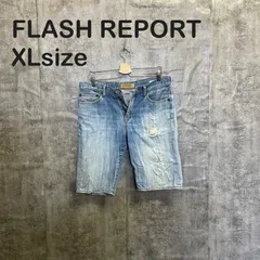 【Y-1021】FLASH REPORT フラッシュリポート XL デニムショーツ ハーフパンツ ダメージ ライトブルー 古着 ストリート アメカジ カジュアルのサムネイル