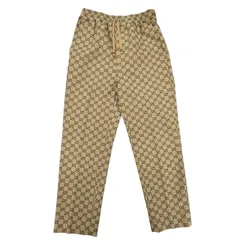 極美品◇GUCCI グッチ 755210 コットン ロゴボタン付 GG総柄 レザー使い イージーパンツ ジョガーパンツ ブラウン 44 伊製 正規品 メンズのサムネイル