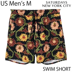 【USED／USメンズM】SATURDAYS NYC スイムショーツ ブラック／ボタニカルのサムネイル