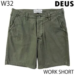 【USED／W32】DEUS ワークショーツ フェイド モスグリーンのサムネイル