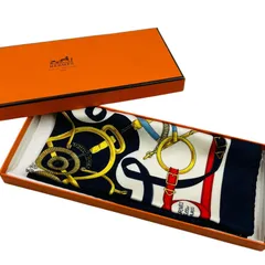エルメス　HERMES　ハンカチ　ネイビー　シルク　約42cm×42cmのサムネイル