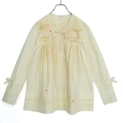 ワンダフルワールド カネコイサオ★はしごレース&レース♪ふんわり長袖ブラウス 薄黄色系 リボンも♪無地 薄手 z22114のサムネイル