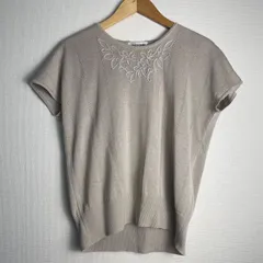 pierre cardin PARIS ピエールカルダン ニットカットソー 半袖 刺繍デザイン 麻25%綿25%アクリル50% サマーニット レディース ベージュ サイズM NB98のサムネイル