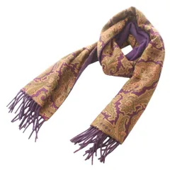 エトロ ETRO ストール マフラー ペイズリー柄 フリンジ カシミヤ シルク マルチカラー 紫 パープル ベージュ /SS ■OS ■GY62のサムネイル