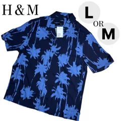 新品タグ付き　H&M パターンリゾートシャツ レーヨンシャツ　アロハシャツ　メンズ　パームツリー　ネイビーのサムネイル