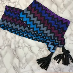 【美品】ミッソーニ MISSONI ストール マフラー ショール ジグザグ柄 イタリア製 ブルー パープルのサムネイル