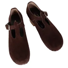 トリココムデギャルソンtricot COMME des GARCONS ベルトデザインウッドソールスエードシューズ 茶22.5のサムネイル