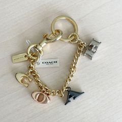 COACHコーチ アルファベットレザーバッグチャーム キーホルダーマルチ