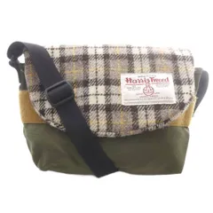 ハリスツイード Harris Tweed ショルダーバッグ ウール ロゴ チェック柄 茶色 カーキ 緑のサムネイル