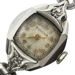 稼働　BULOVA　ブローバ　手巻き　腕時計　10k GF　10金張　アンティーク　ヴィンテージ　50s　2pストーン　アナログ　レディース　機械式　2針　シルバー　【v1】のサムネイル