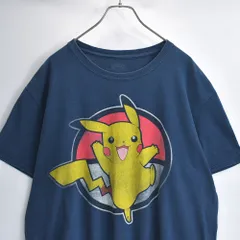 Pokemon ポケモン ピカチュウ デカロゴ フロントプリント アニメ キャラクター 半袖Tシャツ ネイビー USED ヴィンテージ ビンテージ 古着 メンズ XLサイズのサムネイル
