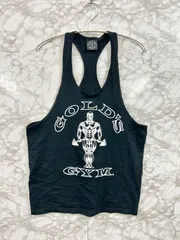GOLD'S GYM ゴールドジム Yバックジョータンク ターミネーター タンクトップ Made in USA アメリカ製 ボディビル フィジーク ブラック メンズ◆Size Mのサムネイル