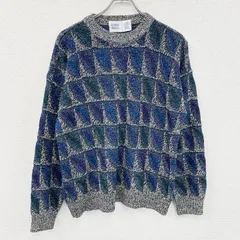 ROBERT BRUCE　アクリルニットセーター　マルチカラー　青　ブルー　Lサイズ　古着のサムネイル