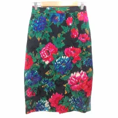 ウンガロ UNGARO タイトスカート ミモレ ロング 花柄 11 L 黒 ブラック /YKのサムネイル