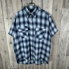 OLD BIG JOHN 90s ビッグジョン ブルー 綿麻 HEMP ヘンプ 麻 半袖 オンブレ チェック シャツ メンズ 3L サイズのサムネイル