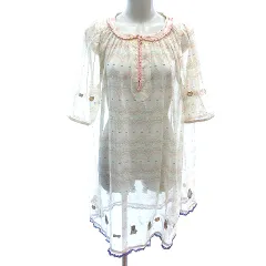 シェリーラファム Cherir la femme ワンピース ひざ丈 ロールカラー シアー 総柄 レース 刺繍 五分袖 M ベージュ /AUのサムネイル