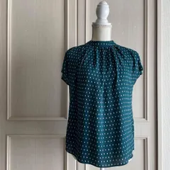 49 iCB アイシービー 総柄 ブラウス シャツ トップス　レディース　blouse　shirt　Tops　ladies 半袖 ブルー　オフィス　カジュアル　デート　フォーマル　お呼ばれ　食事会のサムネイル