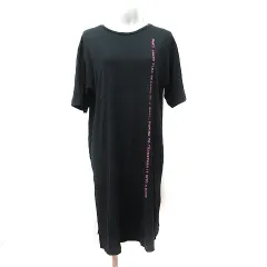 ベアトリス BEATRICE Tシャツワンピース ひざ丈 半袖 刺繍 38 M 黒 ブラック /YIのサムネイル