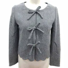 シンシアローリー CYNTHIA ROWLEY ノーカラージャケット リボン 総裏地 ウール 2 M グレー /YKのサムネイル