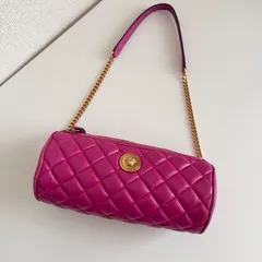 GIANNI VERSACE ジャンニ・ヴェルサーチ キルティング ミニショルダーバッグ ラムレザー ピンク メデューサ ゴールド金具 チェーン イタリア製 筒型のサムネイル