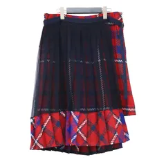 Sacai サカイ スカート レッド サイズ:3(L) プリーツ チェック ドッキング スカート ミディ丈 フレア レイヤード サイドファスナー 異素材 シアー コットン 日本製 ボトムス【レディース】【中古】のサムネイル