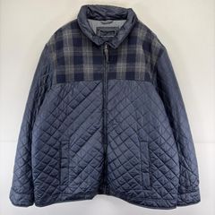 古着 トミーヒルフィガー TOMMY HILFIGER ジャケット キルティング 大きいサイズ 中綿 ウール フルジップ 2XL  ネイビー チェック メンズ