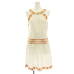 トリーバーチ TORY BURCH ワンピース ミニ ストライプ 刺繍 ノースリーブ XS 白 ホワイト オレンジ 79163-1-17003 /HN49のサムネイル