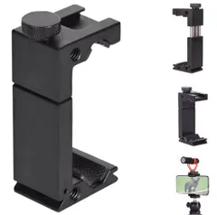 シューアダプター付き三脚用スマホホルダー全金属製コールドシュースマートフォンホルダークリップ動画撮影サポート1/4インチネジ穴アルミ合金1/4”トライポッド自由雲台自撮り棒等に…のサムネイル
