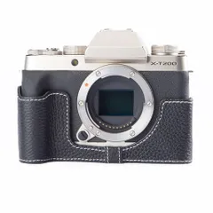 FUJIFILMX-T200専用レトロな本革(牛革)手作りのハーフケースカメラ保護カバー適用FujiXT200xt200ハーフタイプカメラプロテクトケース底面開閉電池交換三脚取り付け可能キズ摩耗防止(黒色)のサムネイル