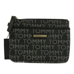 トミーヒルフィガー TOMMY HILFIGER リストレット ポーチ PVC レザー 総柄 ロゴプレート 黒 ブラック 69J9308 /XZ ■GY18のサムネイル
