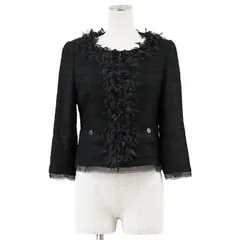 SALE【新品同様】courreges クレージュ ジャケット リボン メタリック サイズ 38 レディース シフォン シースルー ノーカラー ショート コッンンブレンド アウター ブラック 黒のサムネイル