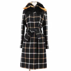 【極美品】DOLCE&GABBANA ドルチェアンドガッバーナ コート サイズ 42 レディース ヴィンテージ 1995FW ウールツイード ウィンドウペン フォックスファー チェック アウター ベルト付属 ブラック 黒のサムネイル
