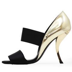 SALE【極美品】Roger Vivier ロジェヴィヴィエ ハイヒール サイズ 38 レディース サテン × レザー メタリック パンプス シューズ 靴 箱・袋付属 シャンパンゴールド ブラック 黒 金色 イタリア製
