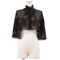 【極美品】PRADA プラダ シアー ケープ サイズ 38 レディース  シフォン シースルー フローラル クロップド丈 ポリエステル100％ ジャケット アウター ハンガー付属 ダークブラウン 茶色のサムネイル