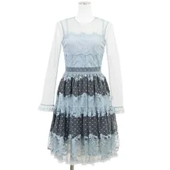 【未使用】RED VALENTINO レッドヴァレンティノ ドレス サイズ 38 レディース チュール レース フローラル エンブロイダリー ロングスリーブ 花柄 刺繍 長袖 ワンピース タグ付属 サックスブルー 青のサムネイル