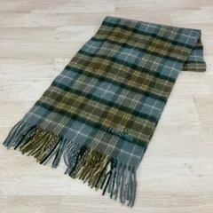 美品 U.P renoma マフラー チェック柄 フリンジ付き ブルー/カーキ/グレー系 レノマ ストール/ショール[OX03500]のサムネイル