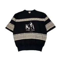 90s リネン混 HARDY AMIES ハーディエイミス 犬 ドッグ 半袖 サマーニット セーター サイズ 4/ブラック系 メンズ ビンテージのサムネイル