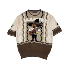 90s リネン混 HARDY AMIES SPORT ハーディエイミス ベア キャラクター 半袖 サマー ニット セーター サイズ L /ベージュ系 メンズ ビンテージのサムネイル