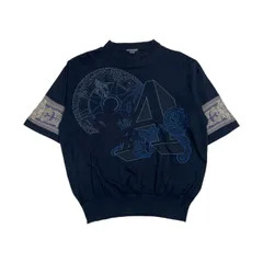 90s リネン混 HARDY AMIES SPORT ハーディエイミス 刺繍 デザイン 半袖 サマーニット セーター サイズ 4/ネイビー系 メンズ ビンテージのサムネイル