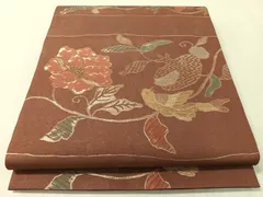 平和屋着物●洛風林　工芸帯地　六通柄袋帯　更紗唐草鳥文　金糸　正絹　逸品　CABK4761vpのサムネイル
