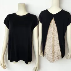 ラウンジドレス Loungedress 　バックジップ異素材レイヤード コットン混 フレンチニットトップス　ブラック　レディースのサムネイル