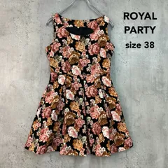 ROYAL PARTY ロイヤルパーティー 38 ブラック ワンピース ミニ ノースリーブ 花柄 フラワー 総柄 タック フレア Aライン デート 上品 大人かわいい エレガント キレイめ コットン ★ ■◆のサムネイル