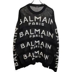 BALMAIN バルマン Jacquard sweater ロゴ・インターシャニット ジャガード セーター KE010KE07 XL ブラック×ホワイト メンズのサムネイル