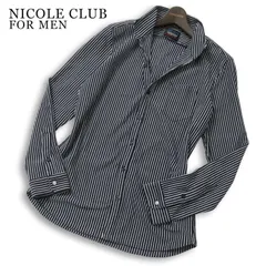 NICOLE CLUB FOR MEN ニコルクラブ フォーメン 襟ワイヤー★ イタリアンカラー 長袖 ストライプ シャツ Sz.48 メンズ 紺のサムネイル