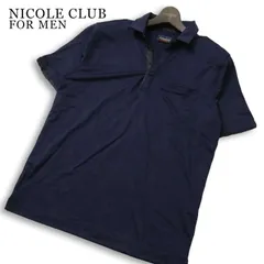 NICOLE CLUB FOR MEN ニコルクラブ フォーメン 迷彩 カモフラ ジャカード★ 半袖 スキッパー ポロシャツ Sz.46 メンズ 紺のサムネイル