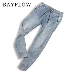 BAYFLOW ベイフロー ウォッシュ加工 ロゴ刺繍 ストレッチ スリム スウェット デニム ジョガー パンツ ジーンズ Sz.2 メンズのサムネイル