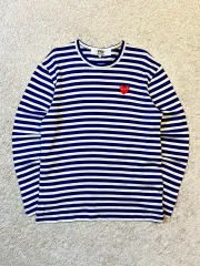 L コム・デ・ギャルソン レッド ハートワッペン ストライプ 長袖 ボーダーT ネイビーのサムネイル