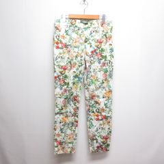 ザラウーマン ZARA WOMAN 花柄 クロップド パンツ M オフホワイト ストレッチ コットン サイドファスナーのサムネイル