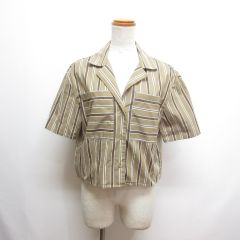 マックス&コー MAX&CO. 美品 ストライプ柄 オープンカラー 半袖 クロップド シャツ ベージュのサムネイル