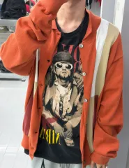 (XL) STUSSY ステューシー カラー ブロック ニット カーディガン バーント オレンジのサムネイル